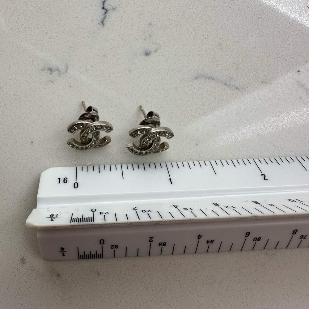 Authentic Chanel Cc Stud Earrings - image 4